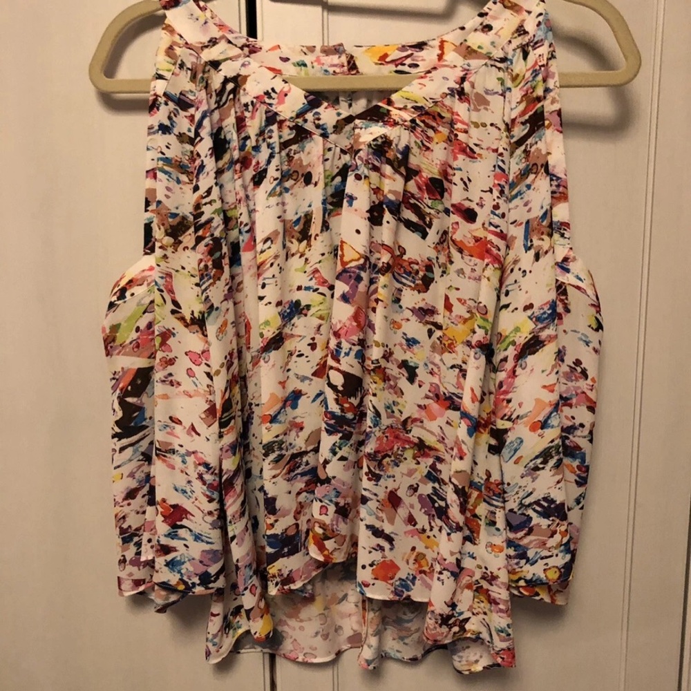 Rebecca Minkoff Vegas Splatter Abstract Cold Shoulder Blouse - Picture 4 of 8